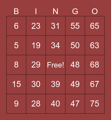 Family Weekend Bingo Card