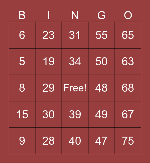 Family Weekend Bingo Card