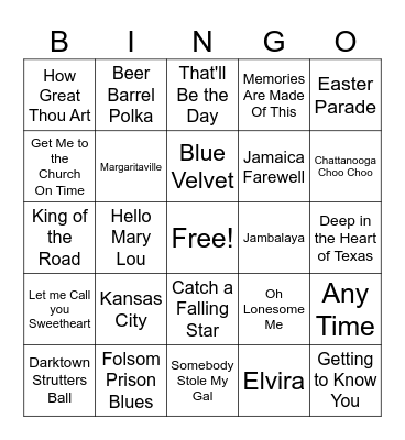 Musical Bingo Card