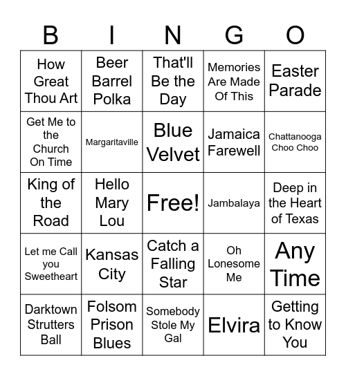 Musical Bingo Card
