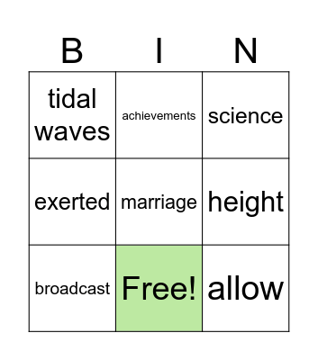 READING SKILL 7 VOCABULARY Bingo Card