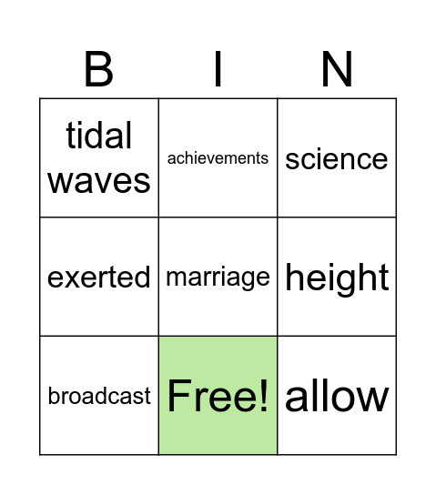 READING SKILL 7 VOCABULARY Bingo Card