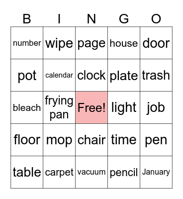 Word Bingo #1 Bingo Card