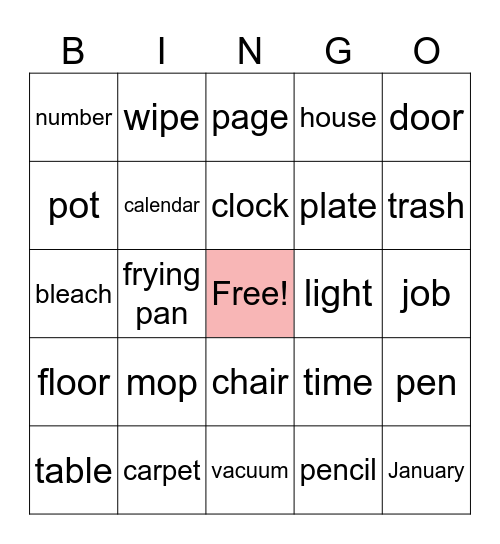 Word Bingo #1 Bingo Card