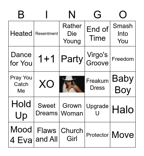 Beyonce Bingo Card