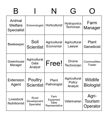 Ag Careers Bingo Card