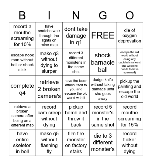 Content Warning Lockout Race Bingo Card
