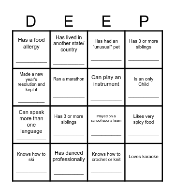 Find Someone Who: Bingo Card