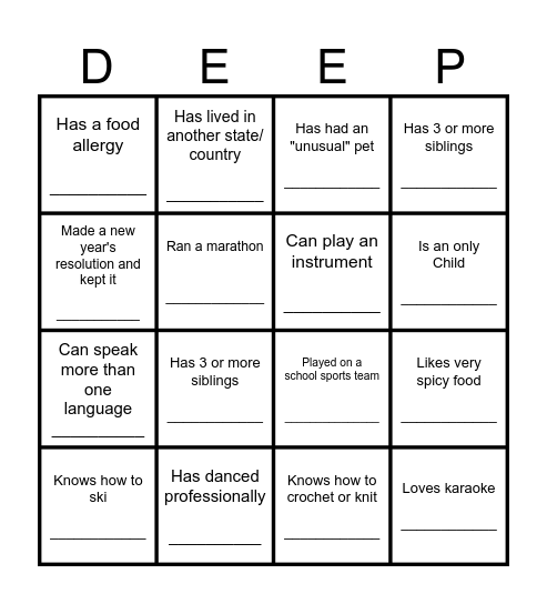 Find Someone Who: Bingo Card