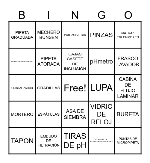 LAB MATERIAL Bingo Card