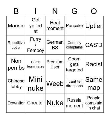 Games Board Bingo Card