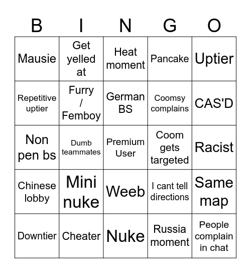 Games Board Bingo Card