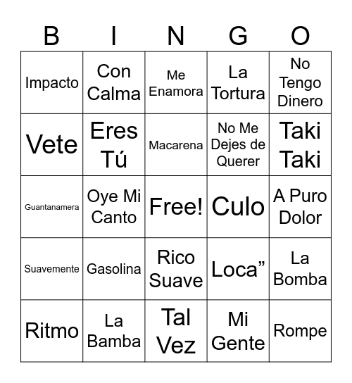 Iconic Latine Artis Bingo Card