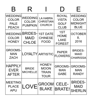 MICHELLE' S BRIDAL SHOWER Bingo Card