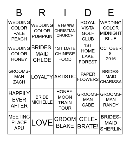 MICHELLE' S BRIDAL SHOWER Bingo Card