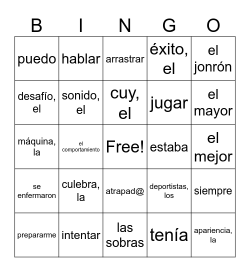 Vocabulario de español 3 Bingo Card