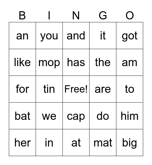 Sight words 1 Bingo Card