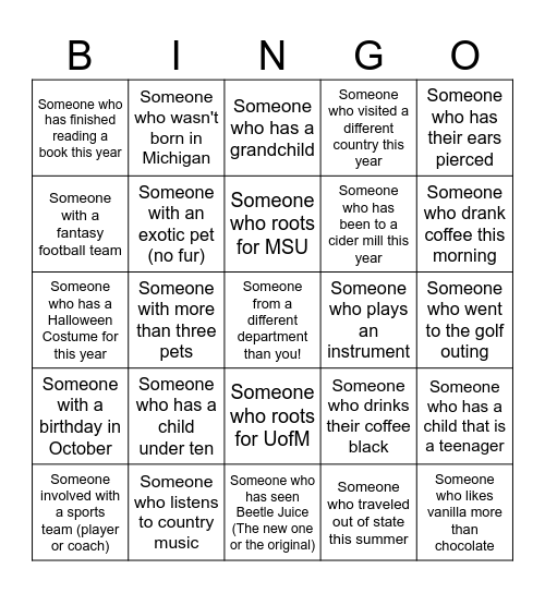 Paramount Emoployee Bingo Card