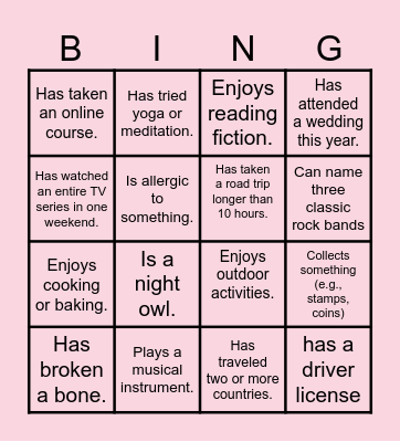 How well do i know my classmates? Bingo Card
