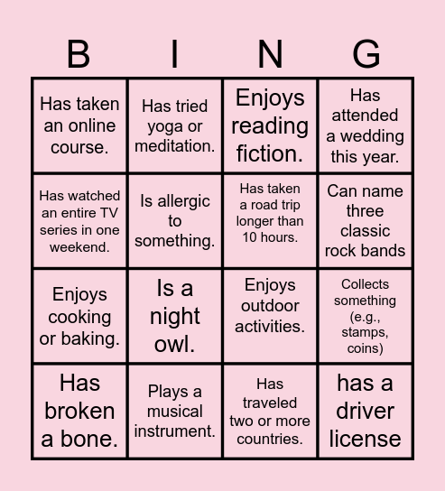 How well do i know my classmates? Bingo Card