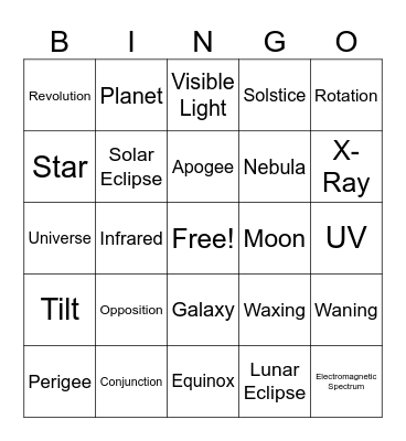 Astronomy Bingo Card