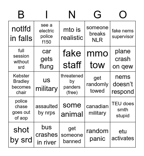 NRR bingo by keb Bingo Card
