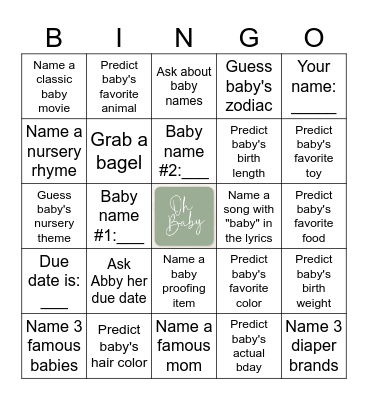 Baby Bingo Card