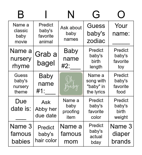 Baby Bingo Card