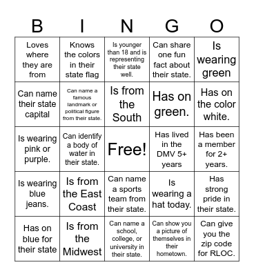 RLOC Roll Call Bingo: Find Someone Who.. Bingo Card