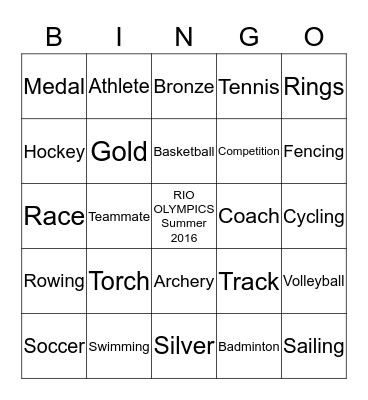 Summer Olympics 2016 BINGO Card