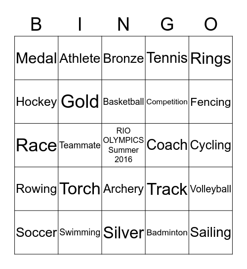 Summer Olympics 2016 BINGO Card