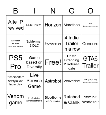 State of Play September 2024 Bingo Card