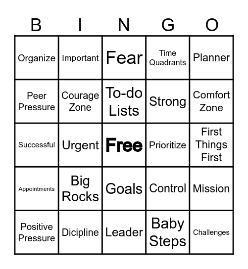 Habit 3 Bingo Card