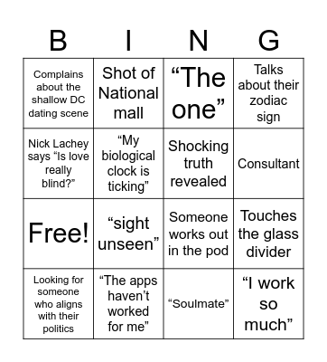 Love is Blind DC Bingo Card