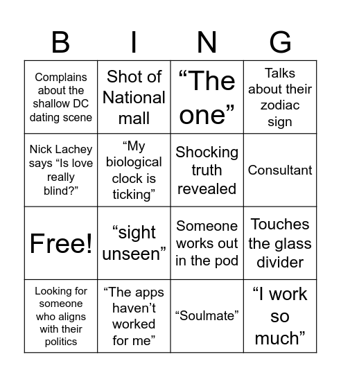 Love is Blind DC Bingo Card