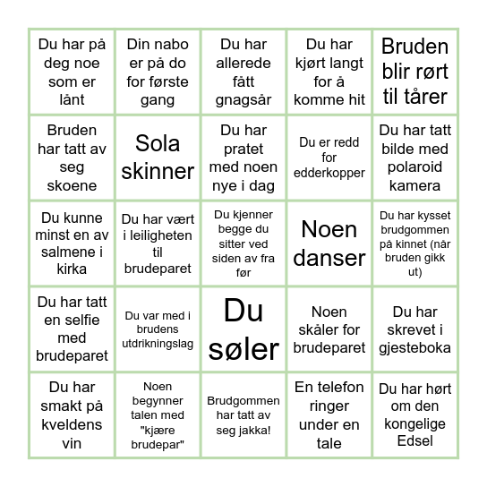 Bryllupsbingo Card