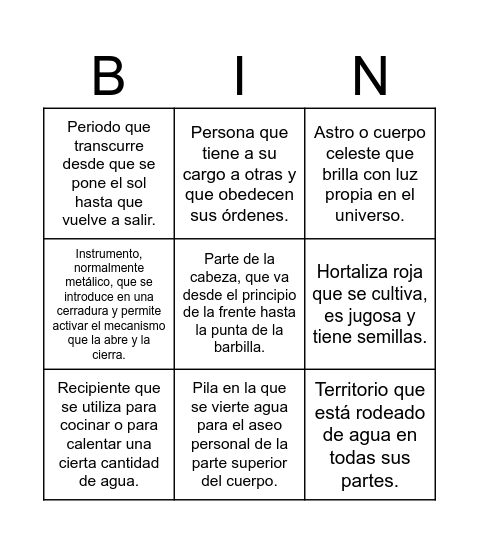 Bingo de definiciones Bingo Card