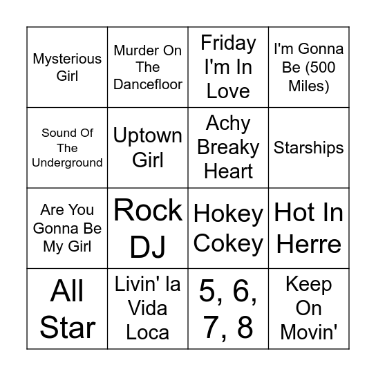 Music Bingo Greatest Hits Round 1 Bingo Card