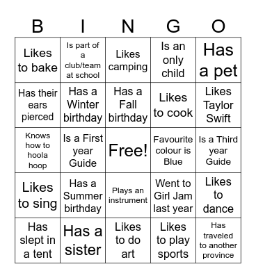 Get-to-know-you Bingo Card