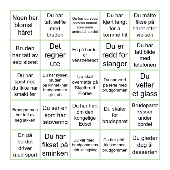 Bryllupsbingo Card