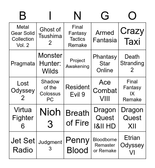 Tokyo Game Show 2024 Bingo Card