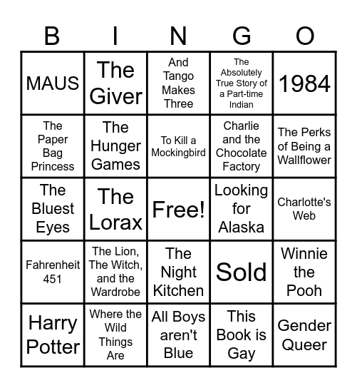 Banned Books BINGO Card