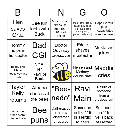 9-1-1 Season 8 Premiere Bingo Card