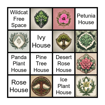 PRIDE Houses Bingo Card