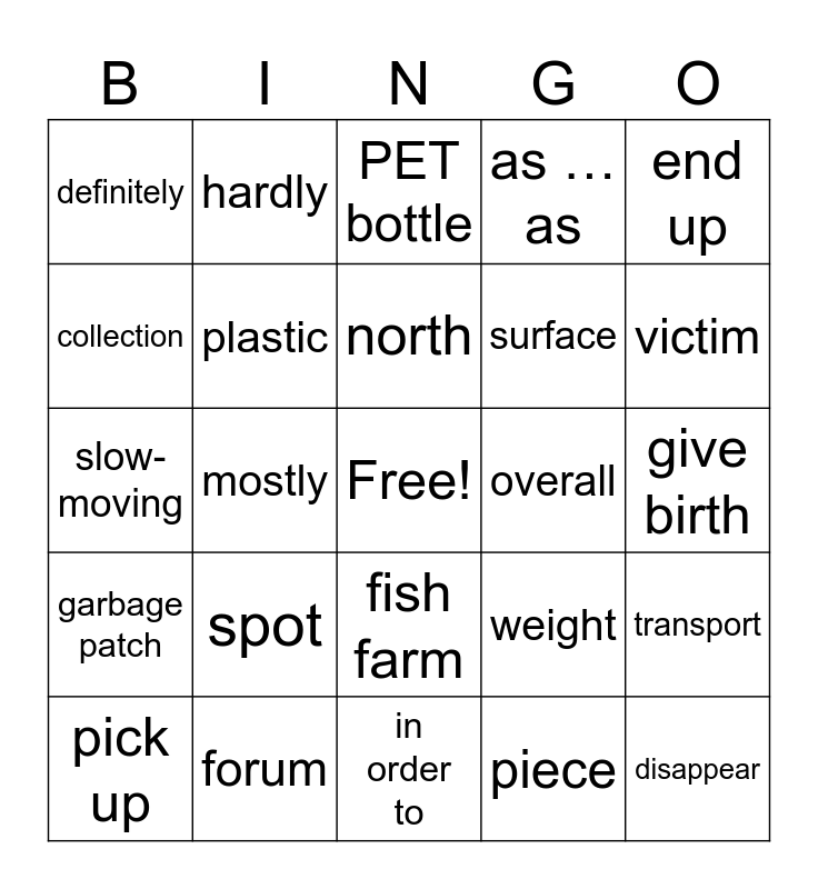 Words U6 Bingo Card