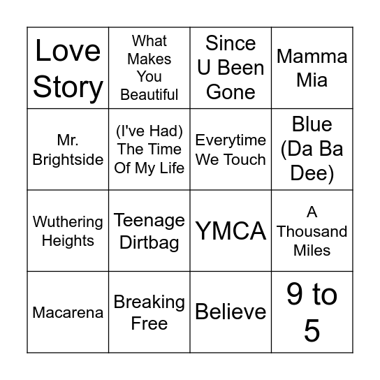 Music Bingo Greatest Hits Round 3 Bingo Card