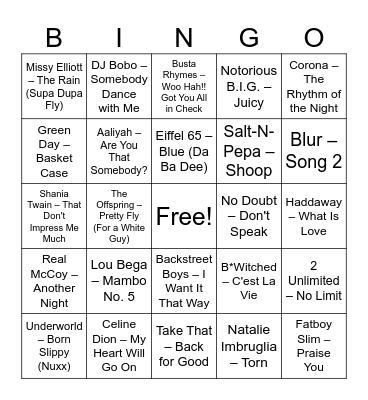 90’er musikbingo Card