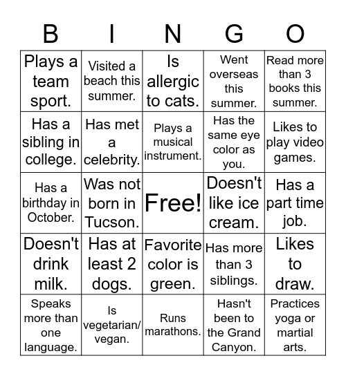 Untitled Bingo Card