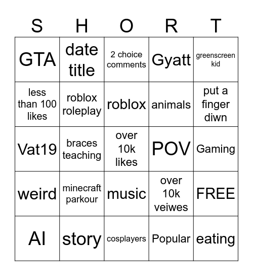 Untitled Bingo Card