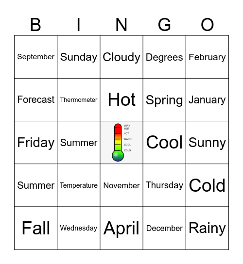 Weather Bingo Card
